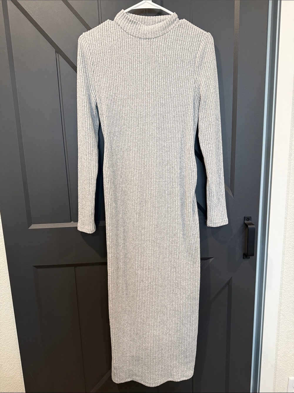 SHEIN Light Gray Ribbed Long Sleeve Turtleneck Maxi Dress